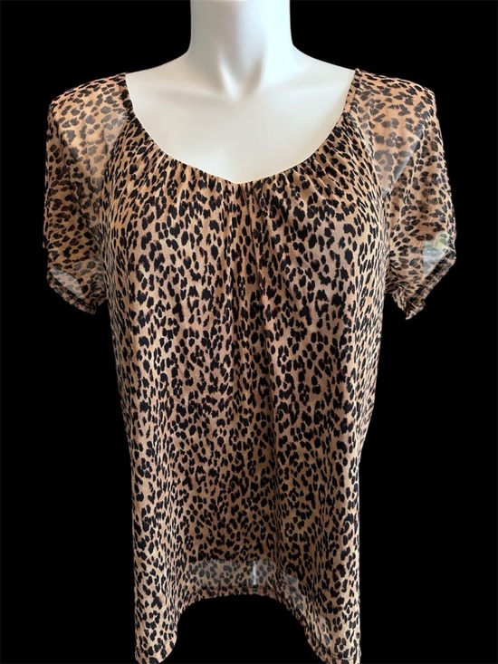 212 Collection Black Top with Brown Leopard Trim - Picture 2 of 6